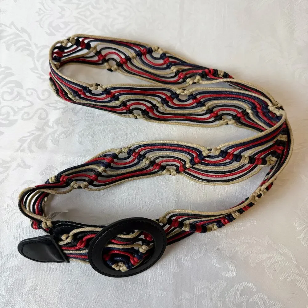Boho Woven Rope‎ Macrame Belt Multicolor Adjustable Nautical Circle Buckle L